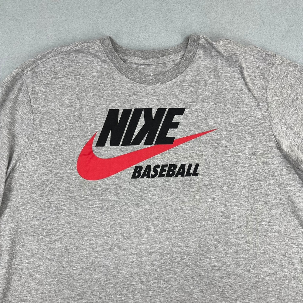 Nike Baseball‎ Graphic T-Shirt Mens XXL Heather Gray Short Sleeve Swoosh Tee - Picture 2 of 14